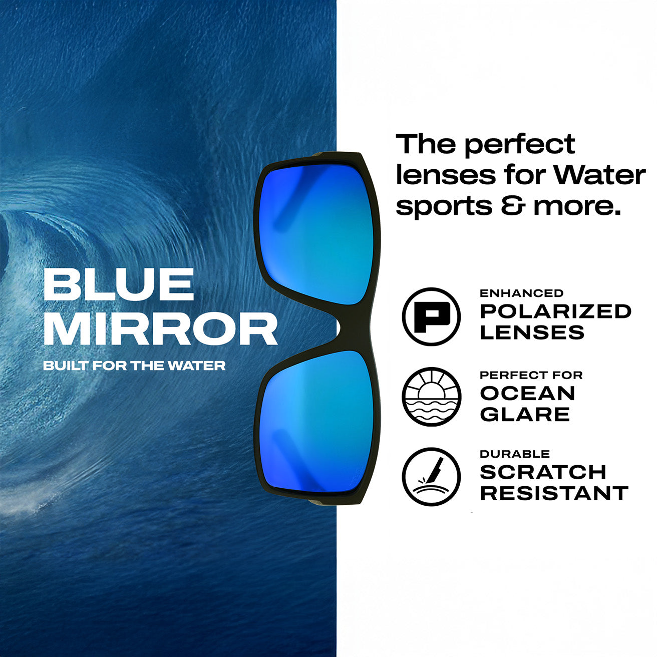TOROE MOJAVE Blue Mirrored Polarized Sunglasses