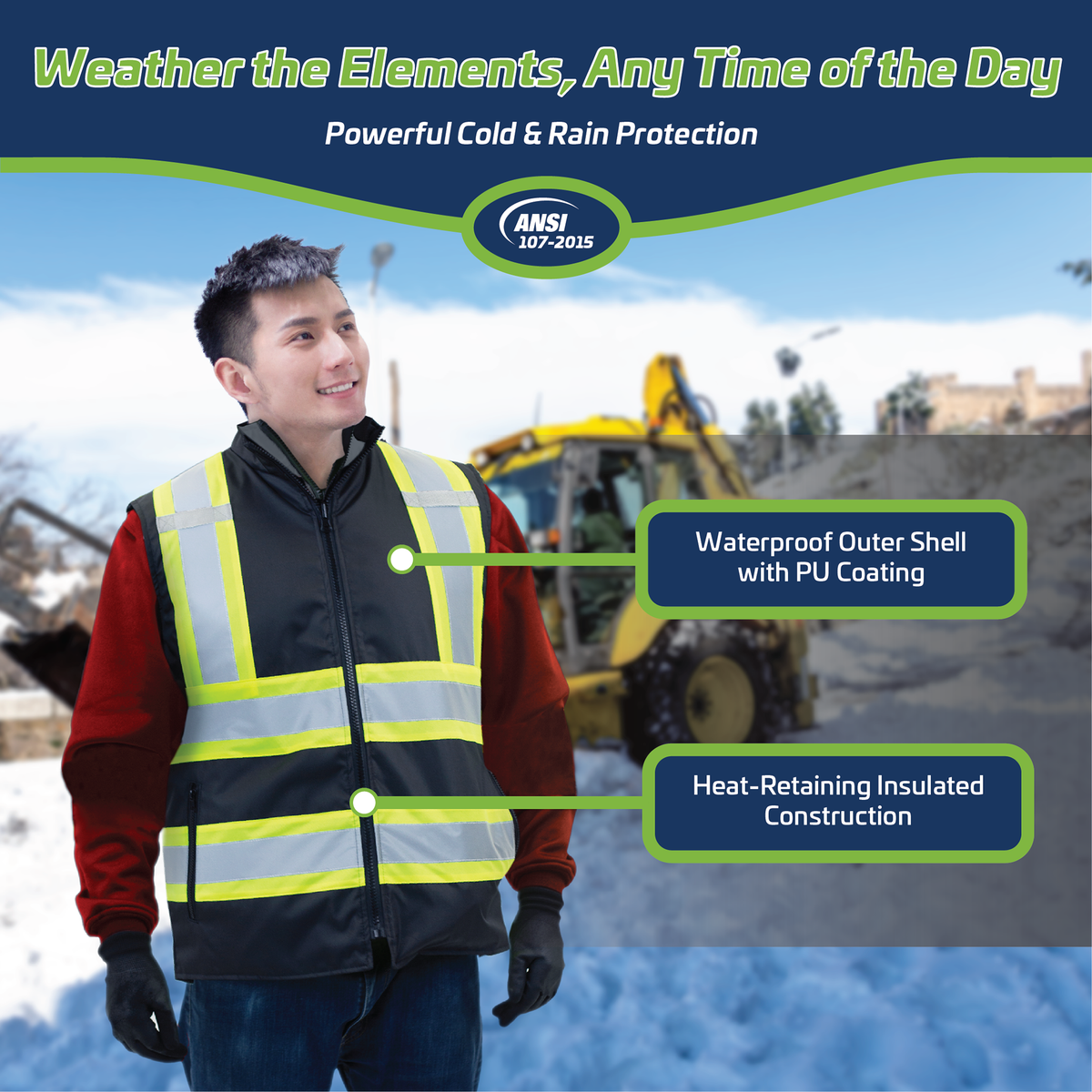 Jorestech Hi-Vis X-Back Reversible Insulated Safety Vest with Reflective Strips