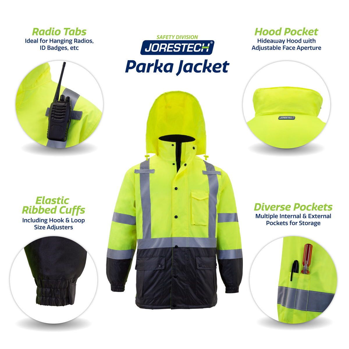 Jorestech Hi-Vis Parka Safety Jacket with Reflective Stripes
