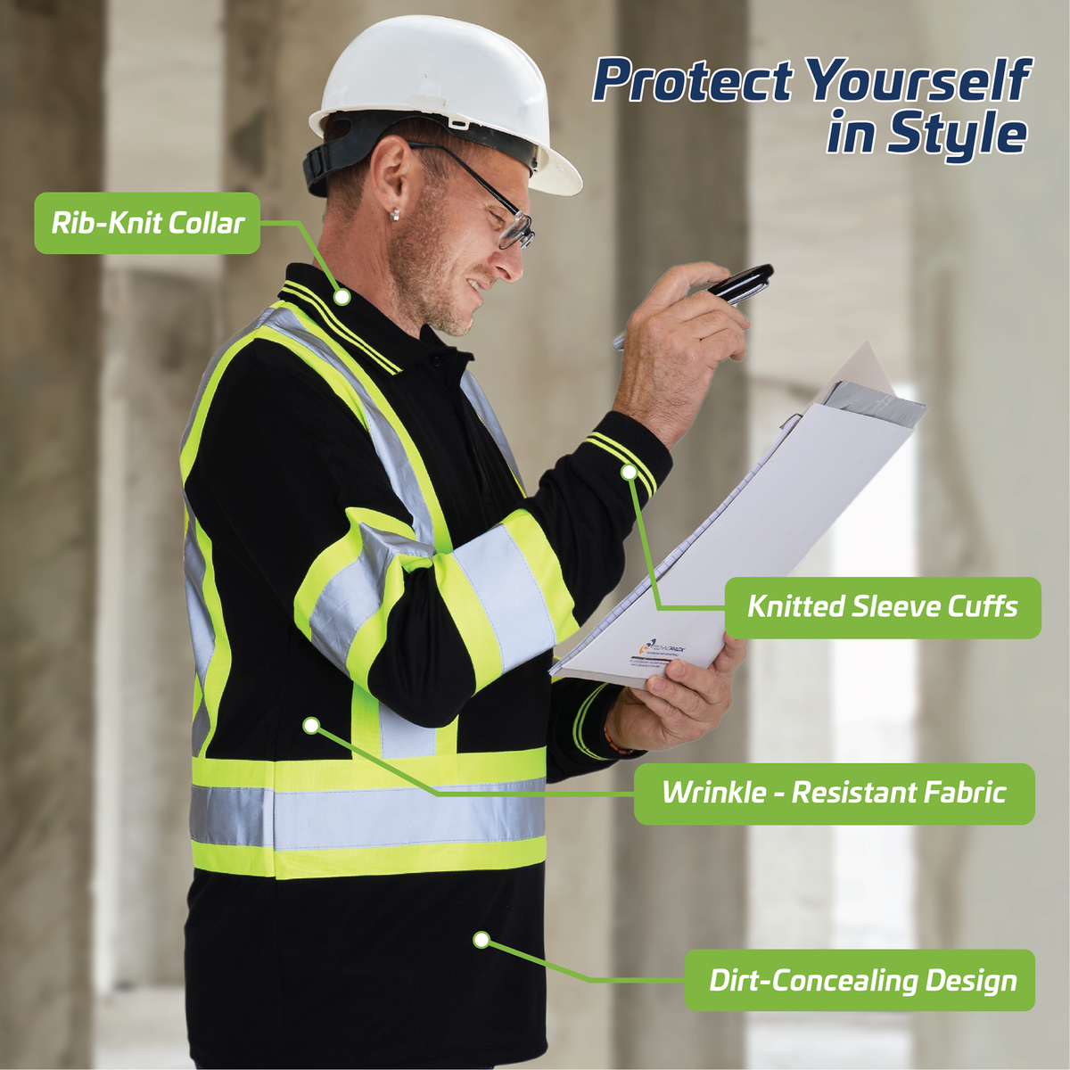 Jorestech High-Vis Reflective Safety Long Sleeve Polo Shirt
