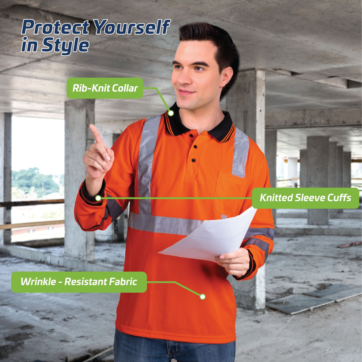 Jorestech High-Vis Reflective Safety Long Sleeve Polo Shirt