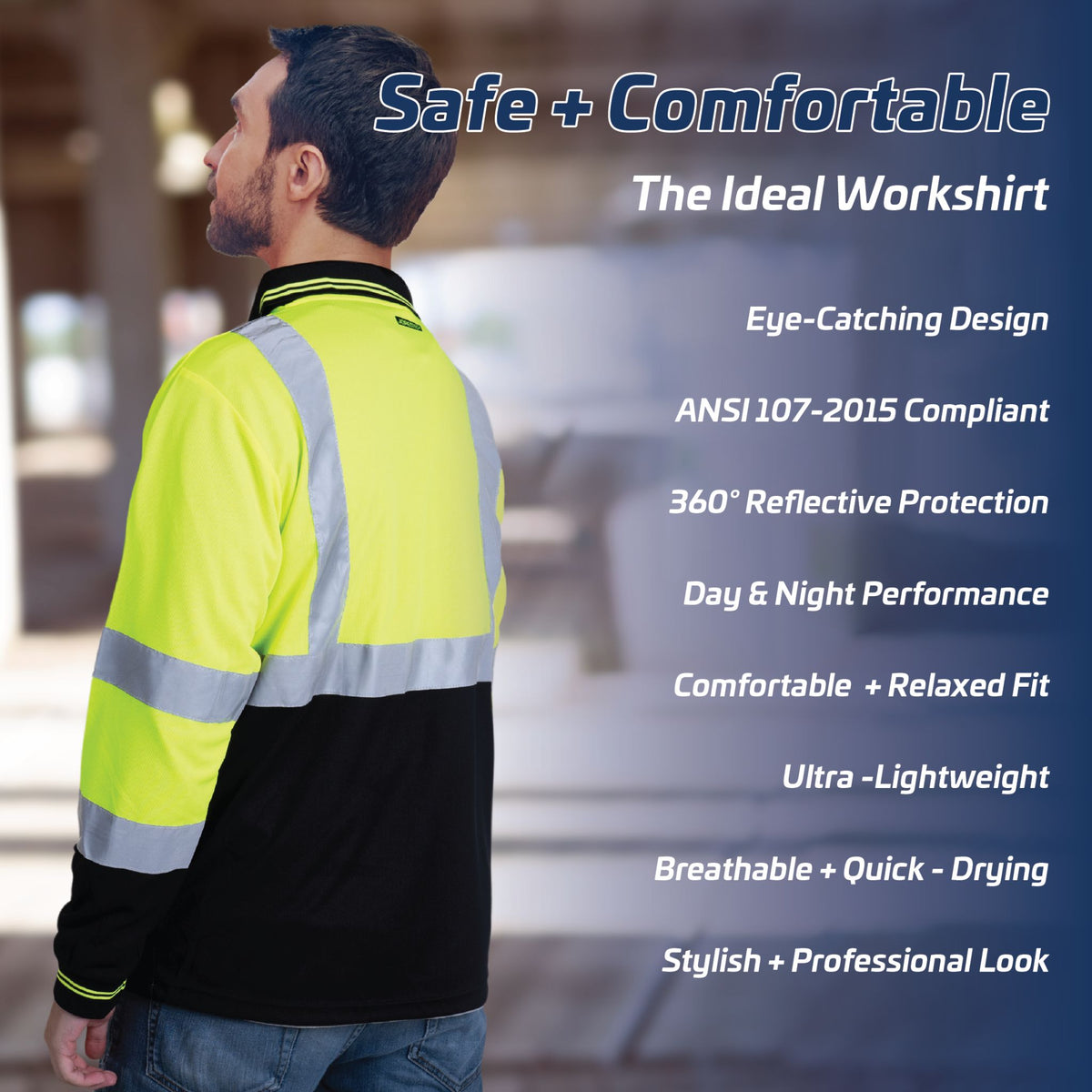Jorestech High-Vis Reflective Safety Long Sleeve Polo Shirt