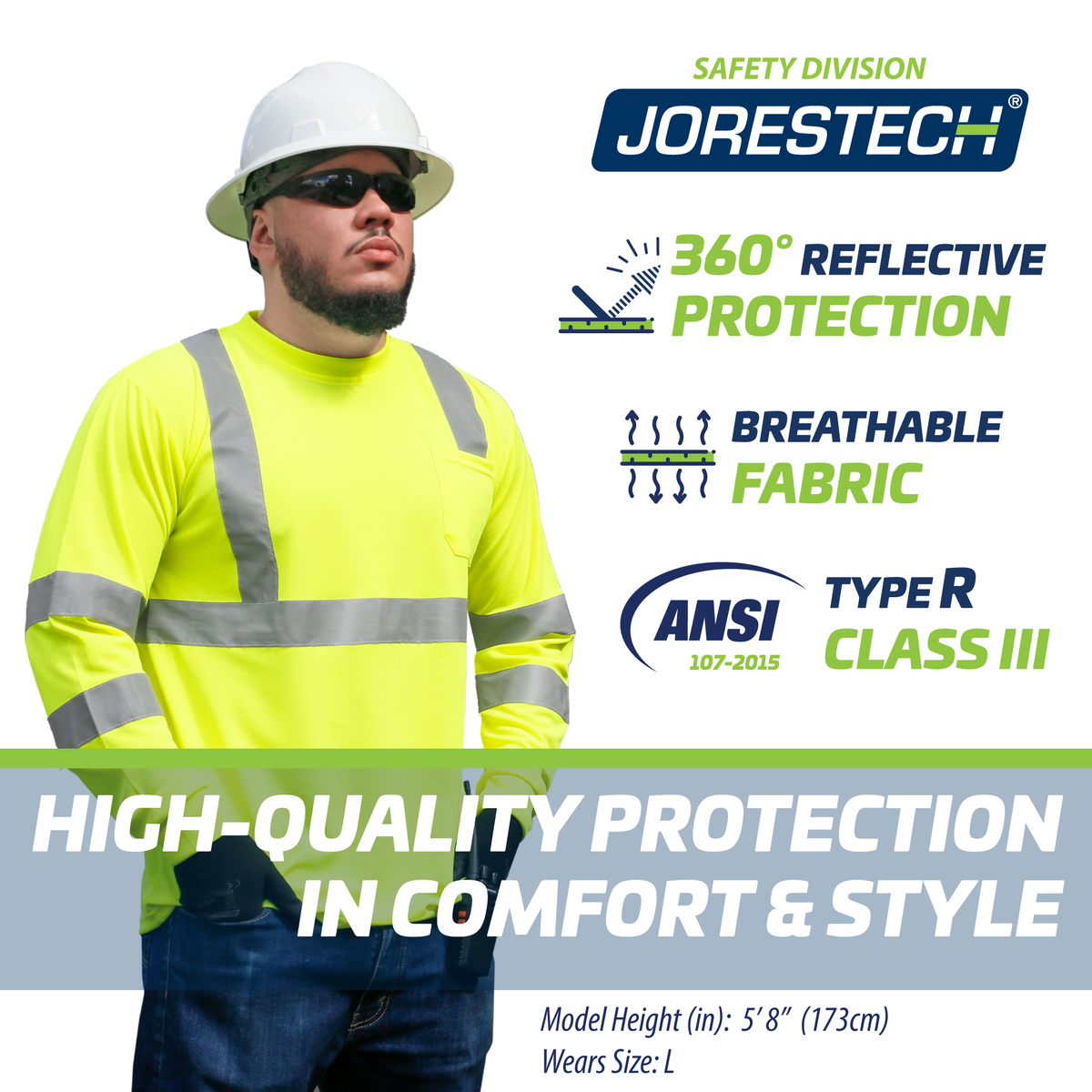 Jorestech Hi-Vis Long Sleeve Class 3 Reflective Safety Shirt