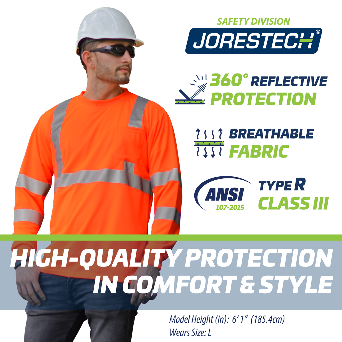 Jorestech Hi-Vis Long Sleeve Class 3 Reflective Safety Shirt
