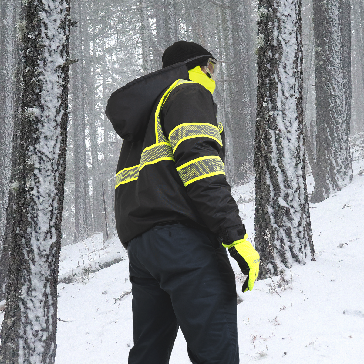Jorestech Hi-Vis Safety Jacket with Heat-Transfer Reflective Tapes and Removable Hood