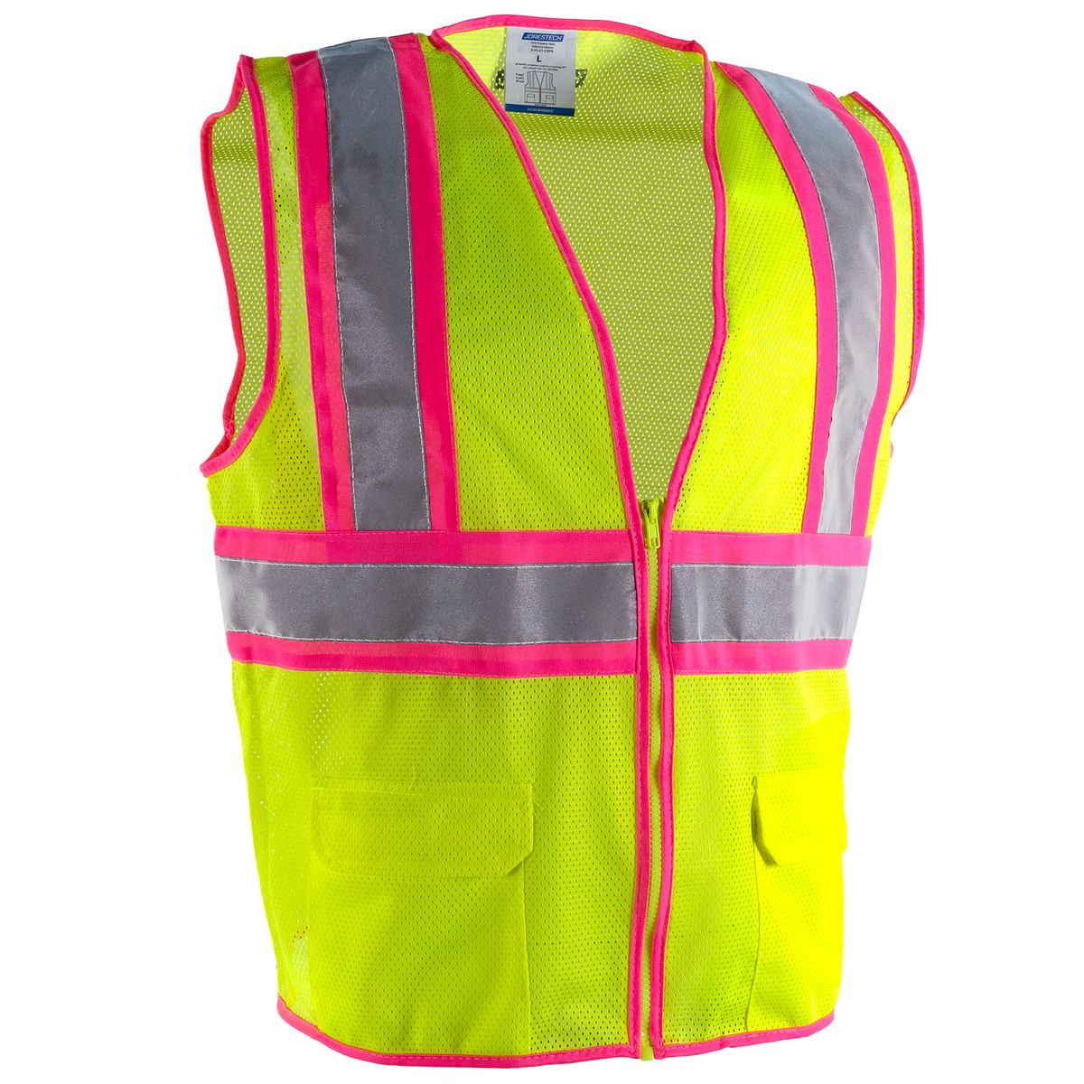 Jorestech Hi-Vis Mesh Safety Vest with Pink Contrasting Strips and Reflective Tapes
