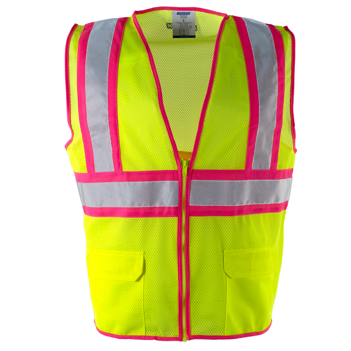 Jorestech Hi-Vis Mesh Safety Vest with Pink Contrasting Strips and Reflective Tapes