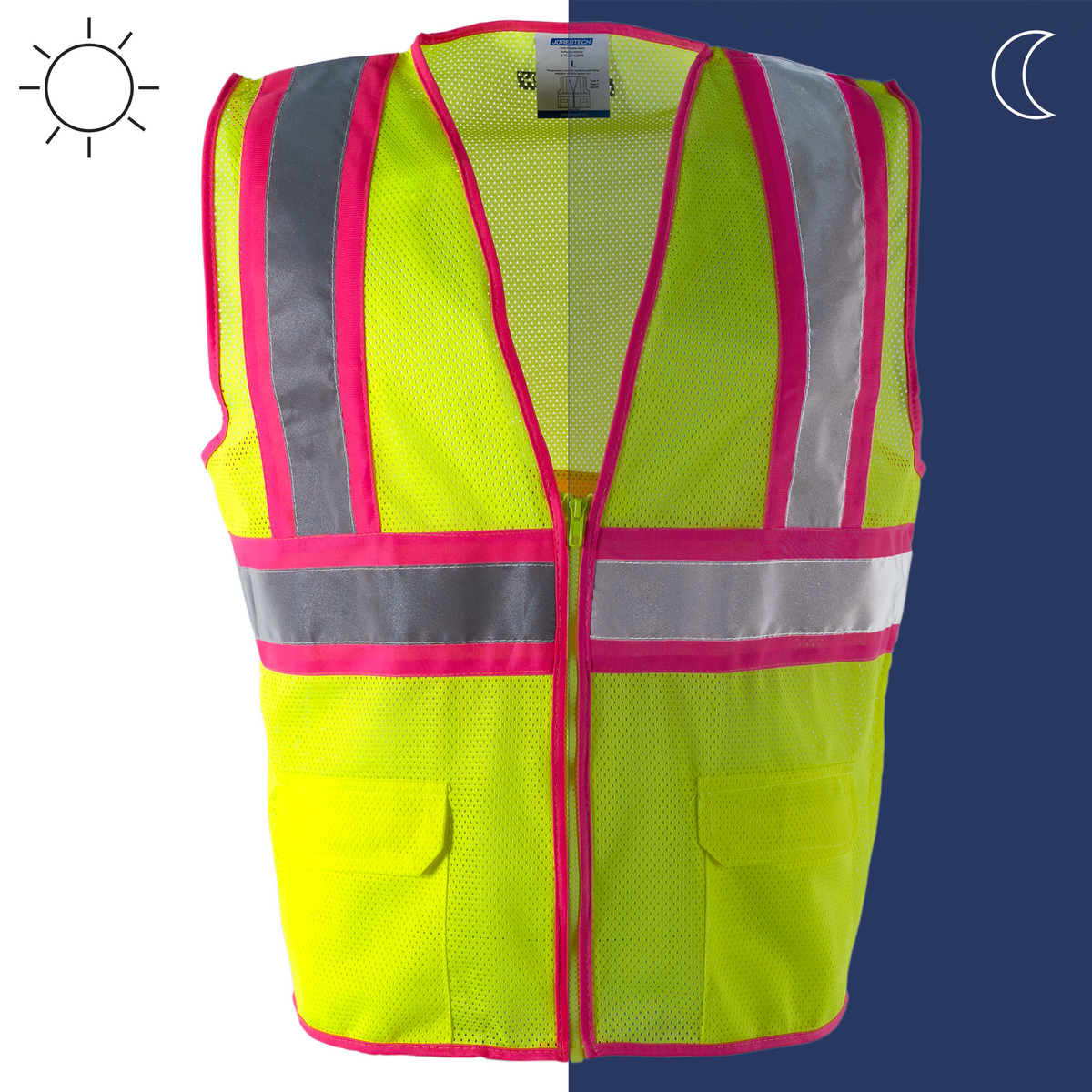 Jorestech Hi-Vis Mesh Safety Vest with Pink Contrasting Strips and Reflective Tapes