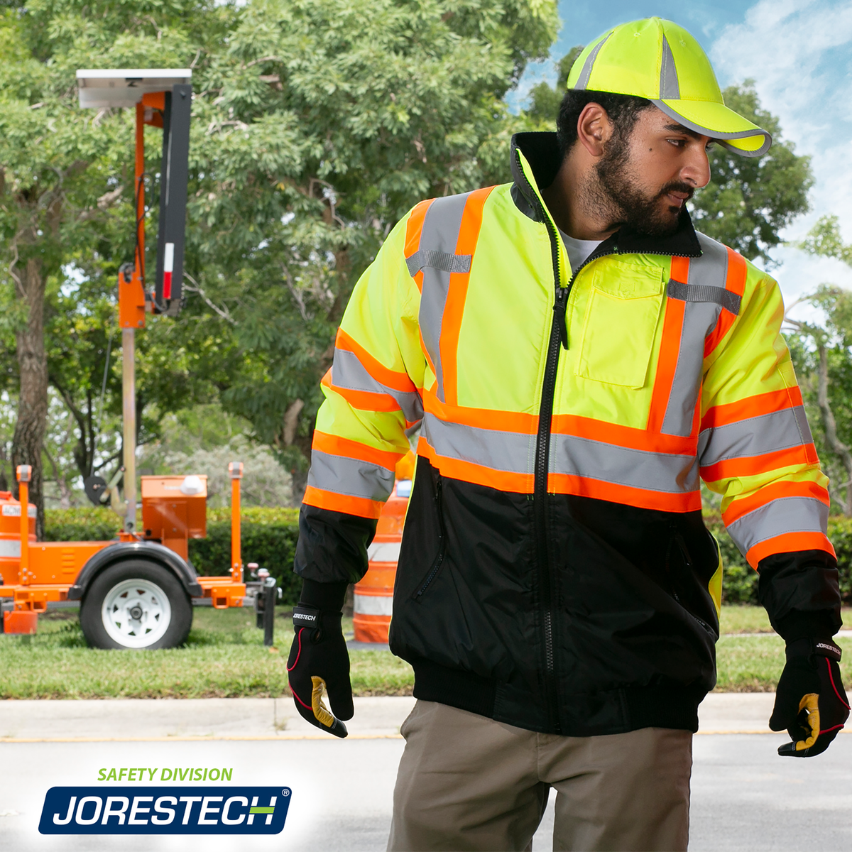 Jorestech Hi-Vis X-Back Two-Tone Safety Bomber Jacket with Reflective Stripes