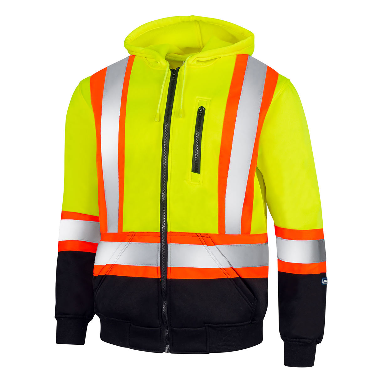 Jorestech Hi-Vis Two-Tone Yellow/Black Safety Hooded Sweatshirt with Reflective Stripes