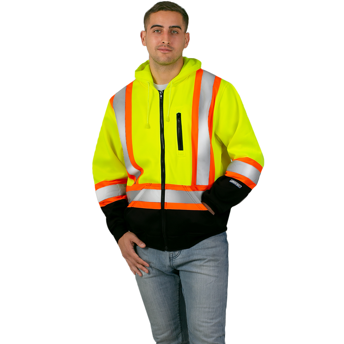 Jorestech Hi-Vis Two-Tone Yellow/Black Safety Hooded Sweatshirt with Reflective Stripes