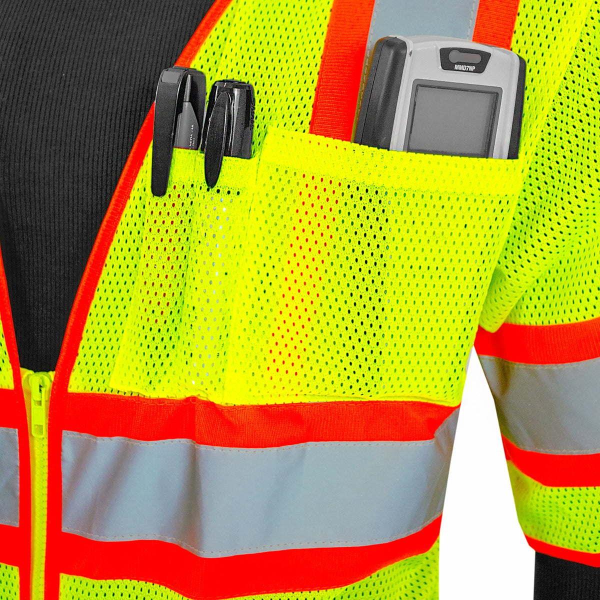 Jorestech Hi-Vis Two Toned Mesh Sleeved Safety Vest with 2” Reflective Strips and Pockets