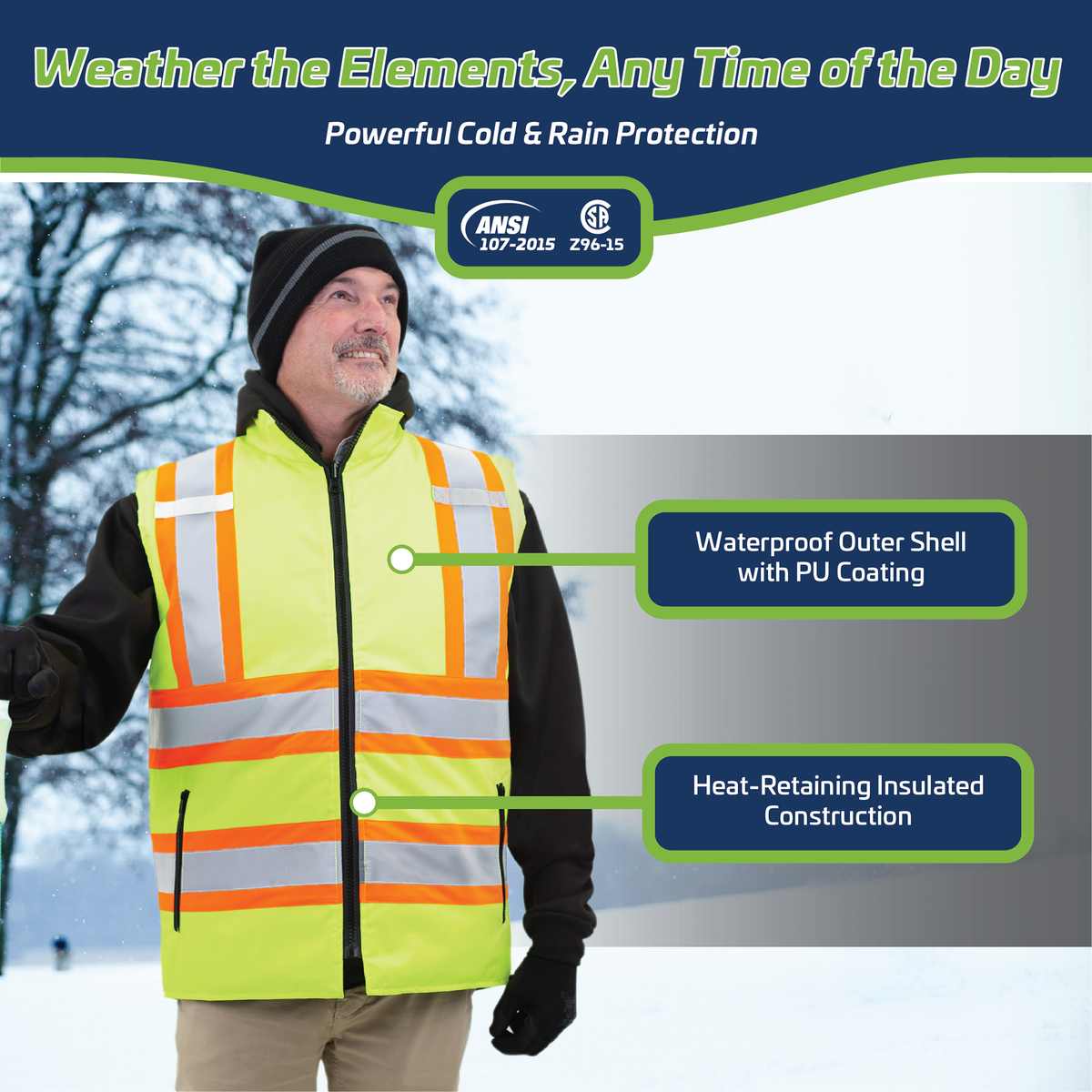 Jorestech Hi-Vis X-Back Reversible Insulated Safety Vest with Reflective Strips