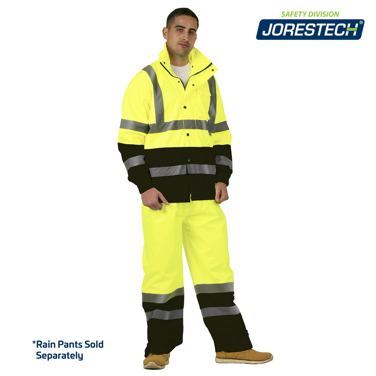 Jorestech Hi-Vis Yellow/Black Rain Jacket with 2" Reflective Strips