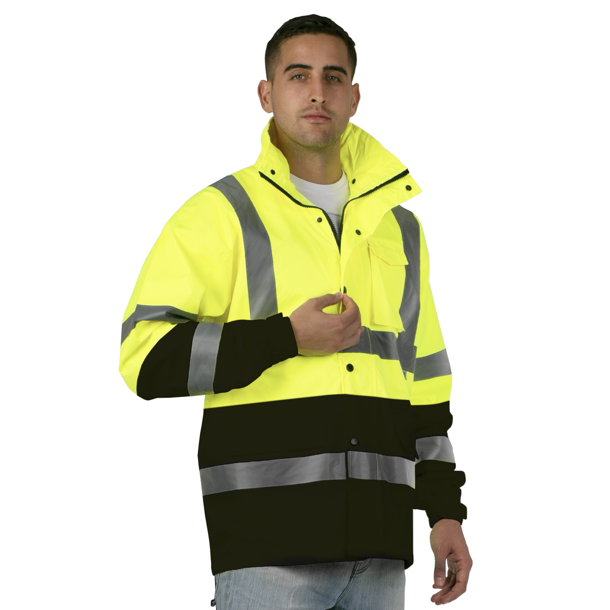 Jorestech Hi-Vis Yellow/Black Rain Jacket with 2" Reflective Strips