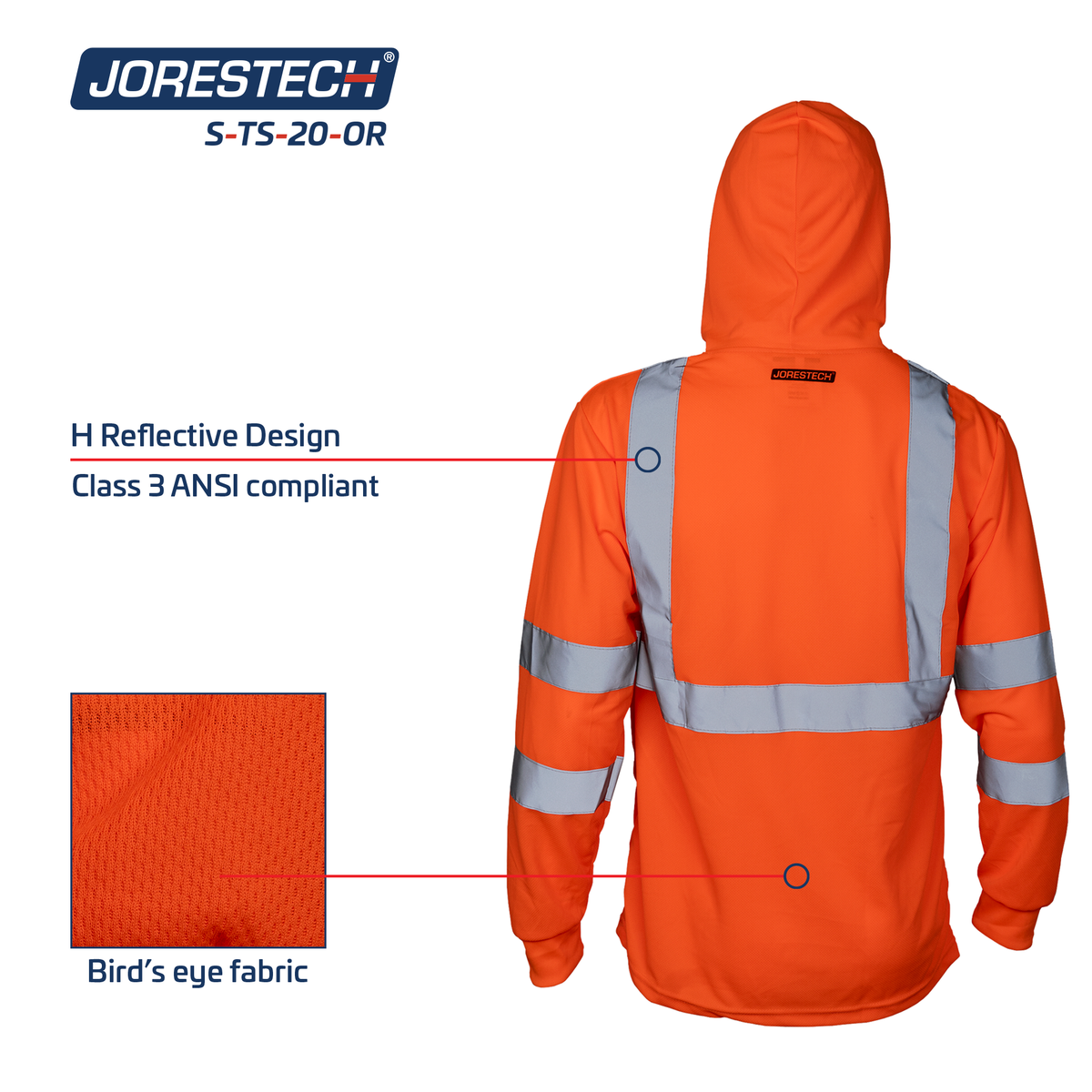 Jorestech High-Vis Long Sleeve Safety Shirt With Reflective Strips and Hoodie
