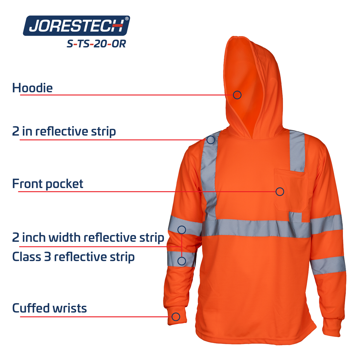 Jorestech High-Vis Long Sleeve Safety Shirt With Reflective Strips and Hoodie