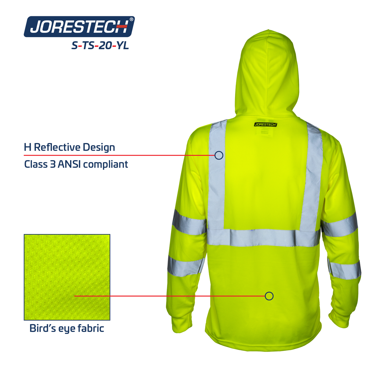 Jorestech High-Vis Long Sleeve Safety Shirt With Reflective Strips and Hoodie