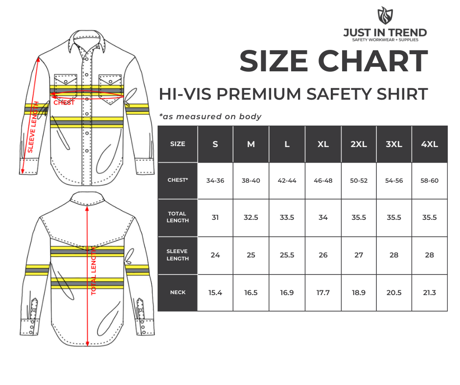 Just In Trend Premium Hi-Vis Reflective Safety Work Shirts - Full Sleeve