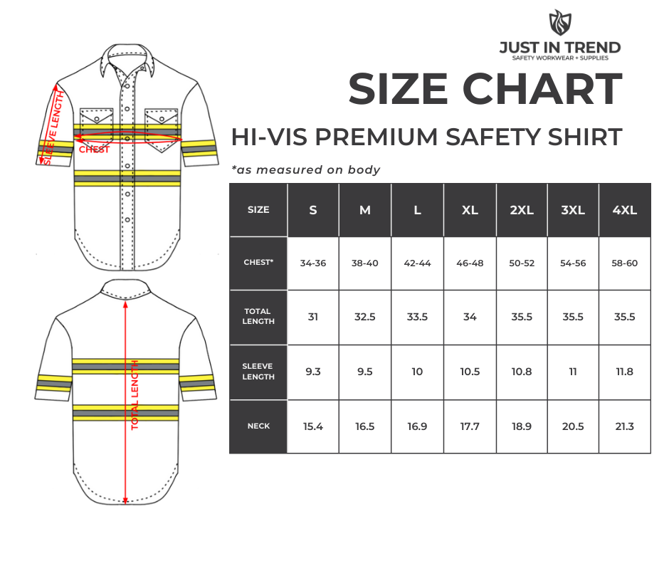 Just In Trend Premium Hi-Vis Reflective Safety Work Shirts - Half Sleeve