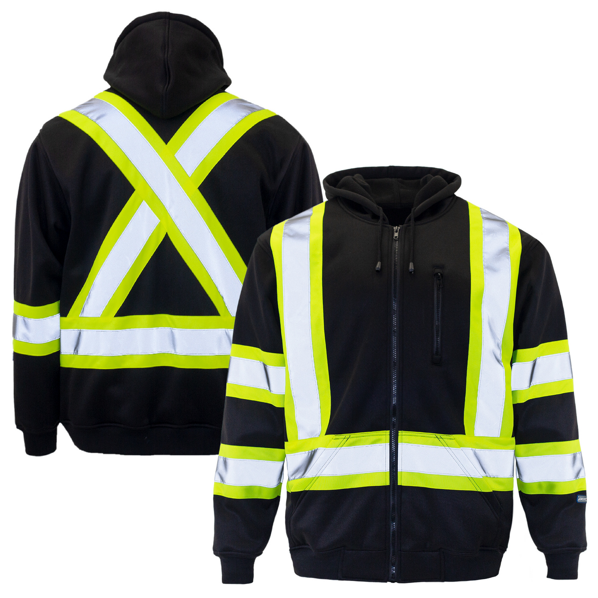 Jorestech Hi-Vis Two-Tone Yellow/Black Safety Hooded Sweatshirt with Reflective Stripes
