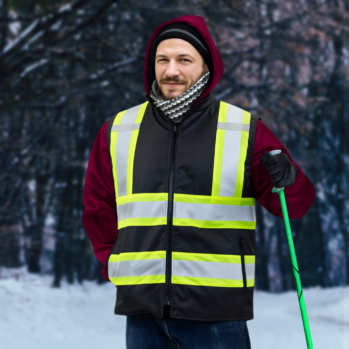 Jorestech Hi-Vis Yellow/Black Reversible Insulated Safety Vest with Reflective Strips
