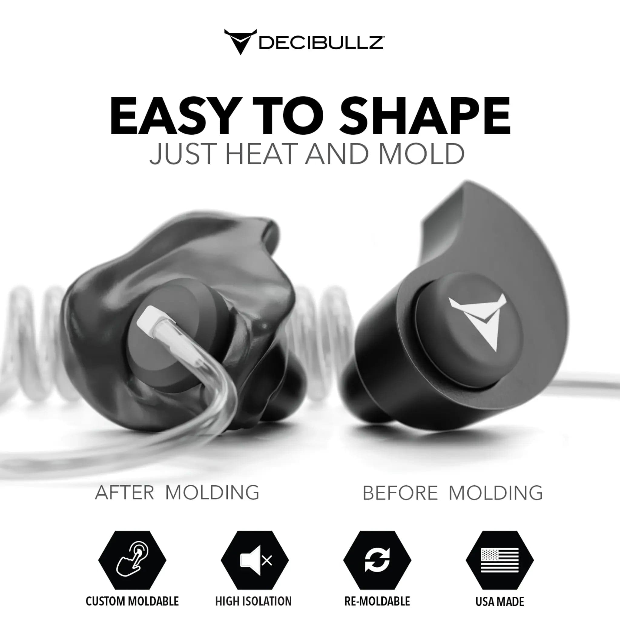 Decibullz Custom Moldable Surveillance Radio Headset Earpieces with Isolation