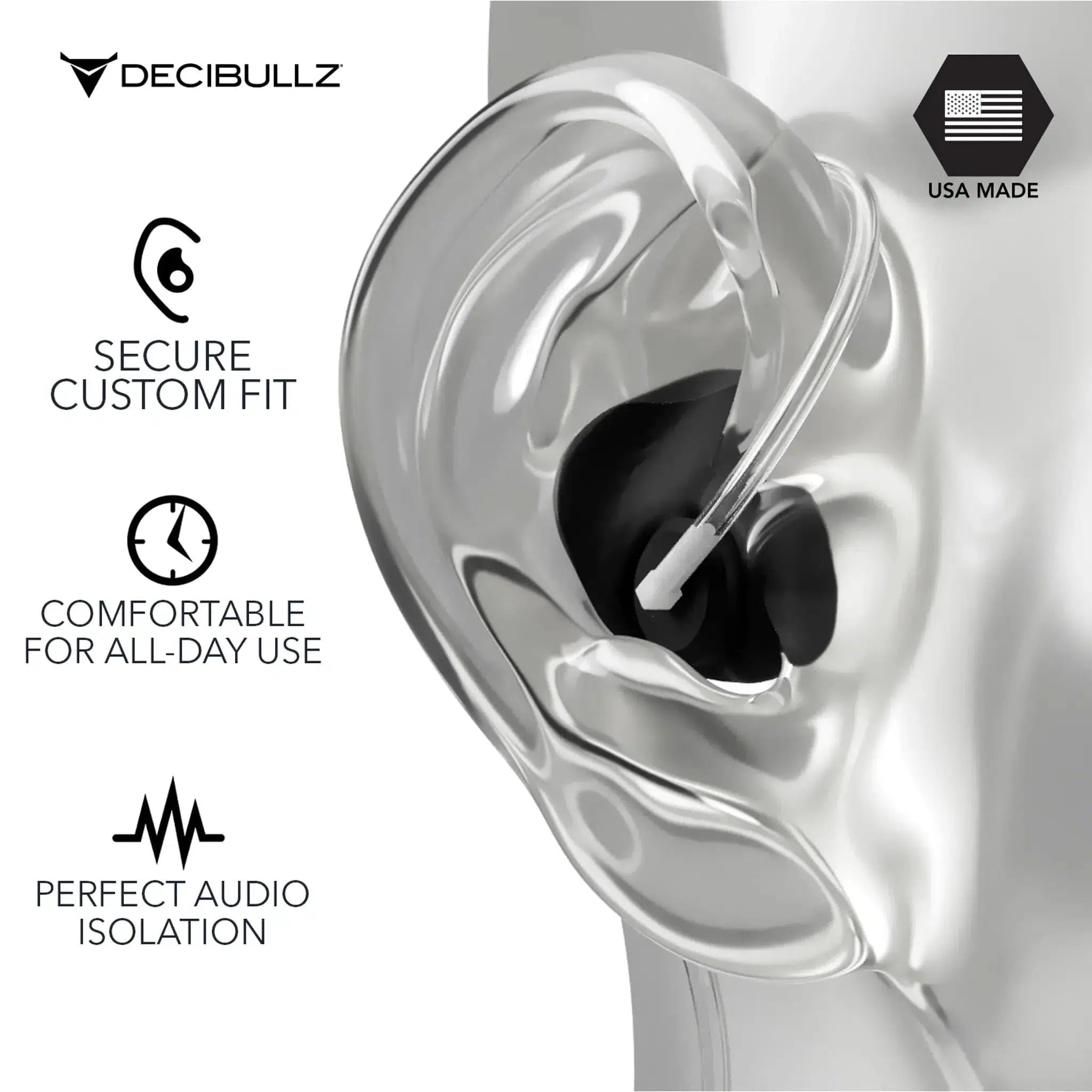 Decibullz Custom Moldable Surveillance Radio Headset Earpieces with Isolation-RTL-RDO-ISO-BLK-Safety Glasses USA-4