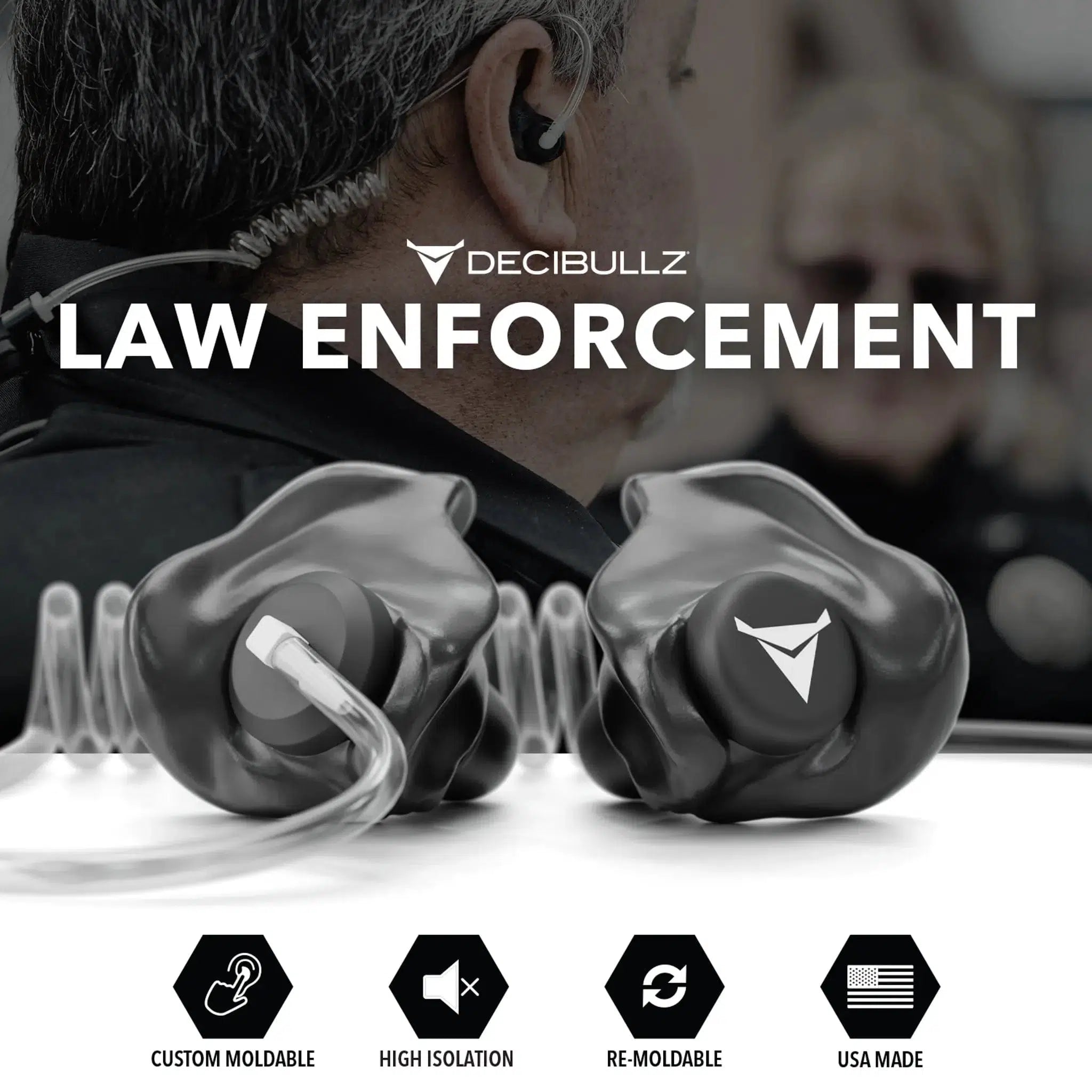 Decibullz Custom Moldable Surveillance Radio Headset Earpieces with Isolation-RTL-RDO-ISO-BLK-Safety Glasses USA-8