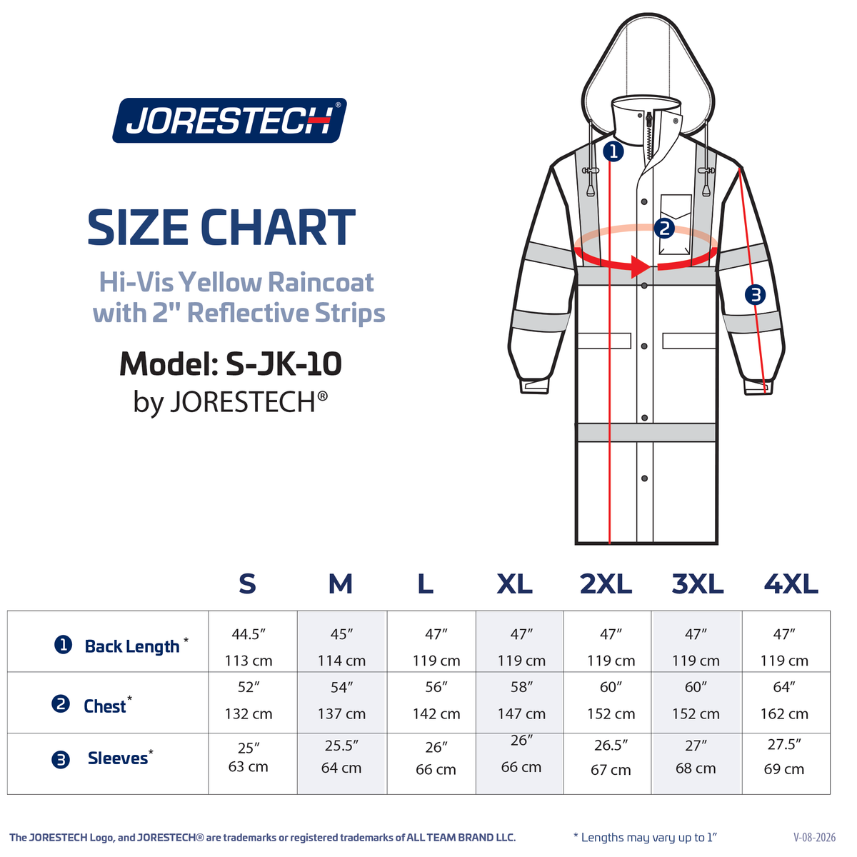 Jorestech Hi-Vis Yellow Raincoat with 2" Reflective Strips
