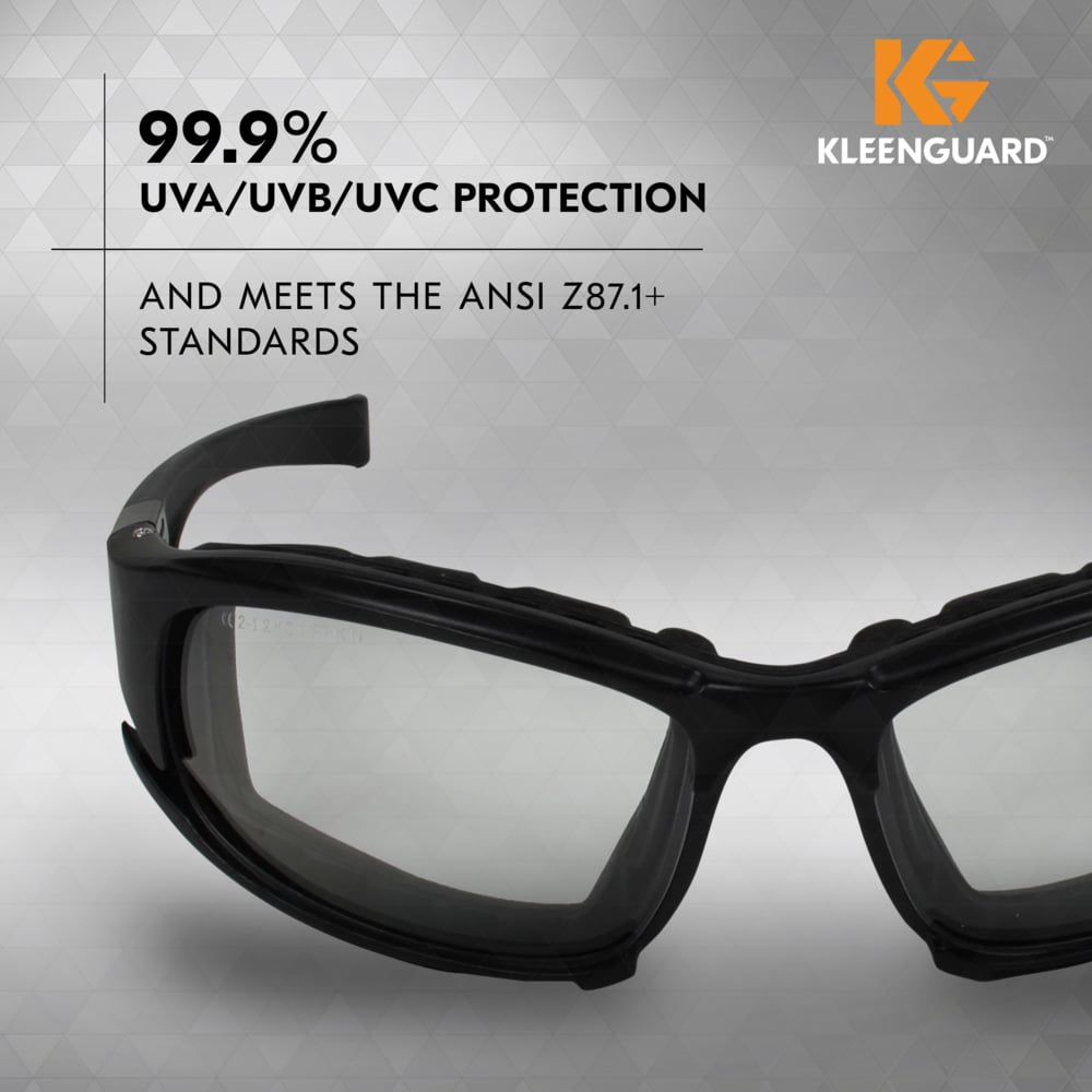 safety goggles with uv protection V50 Anti-Fog Calico Safety Eyewear, Black Frame, Clear Lens, Nylon/Polycarb, 12/Box