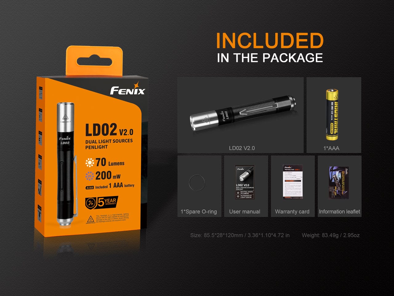 Fenix LD02 V2.0 EDC LED Penlight with UV Lighting - 70 Lumens