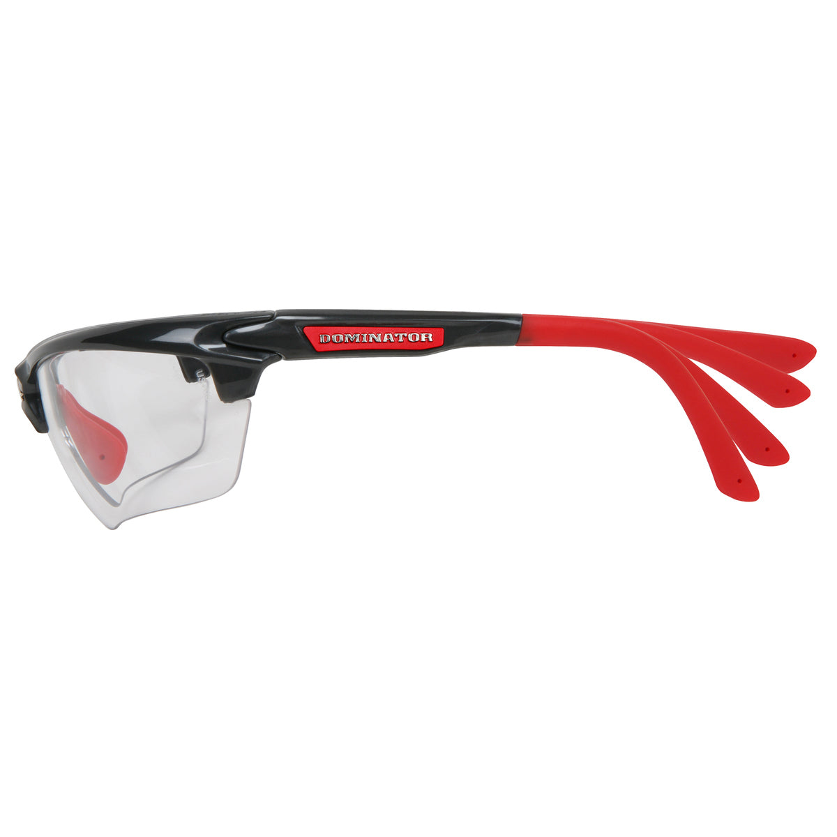 MCR Safety DM1310P Dominator DM3 Safety Glasses Gray Red Frame Clear Lenses flexible temple arms example