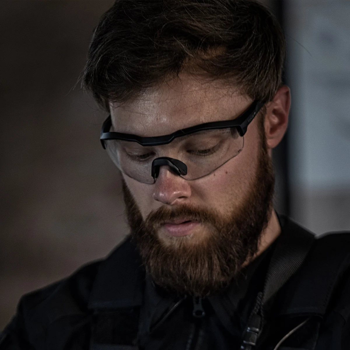 Man wearing Bolle MY6 Eyeshield with Clear Lenses