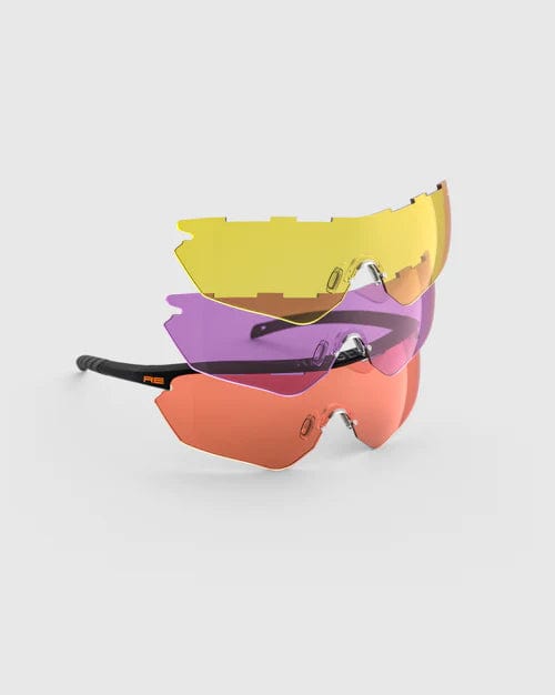 Randolph Phantom 2.0 Shooting Glasses Kit with Black Frame and HD Medium, Dark Purple and Medium Yellow Lenses