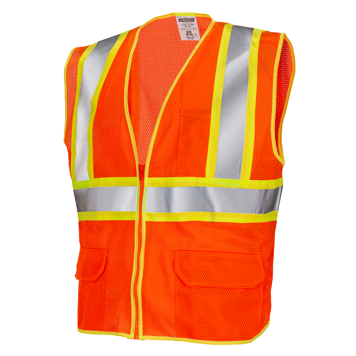 Jorestech Printed Hi-Vis Two-Toned Mesh Safety Vest with 2” Reflective Strips and Pockets - Orange