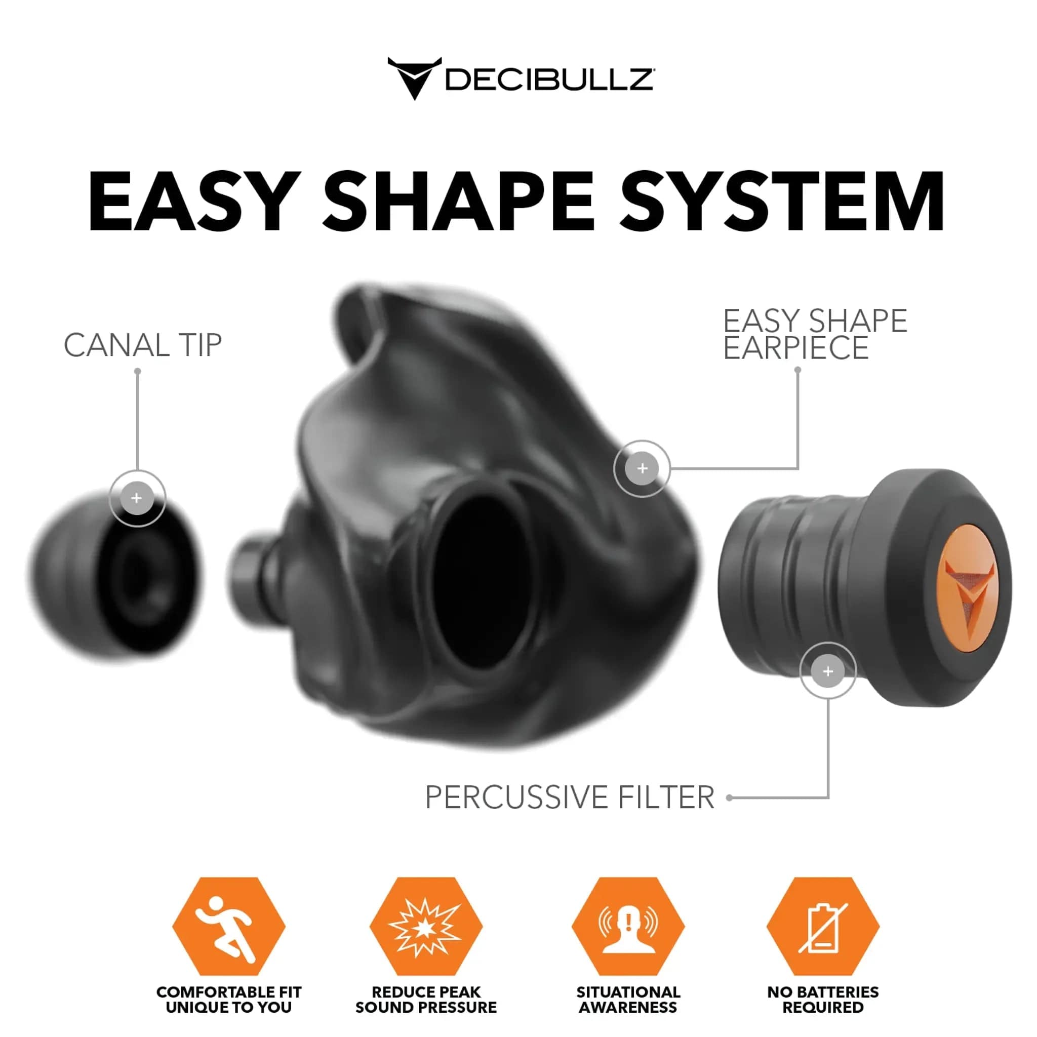 Decibullz Custom Molded Percussive Shooting Filter Earplugs-FLTR-SHO-BLK-Safety Glasses USA-4