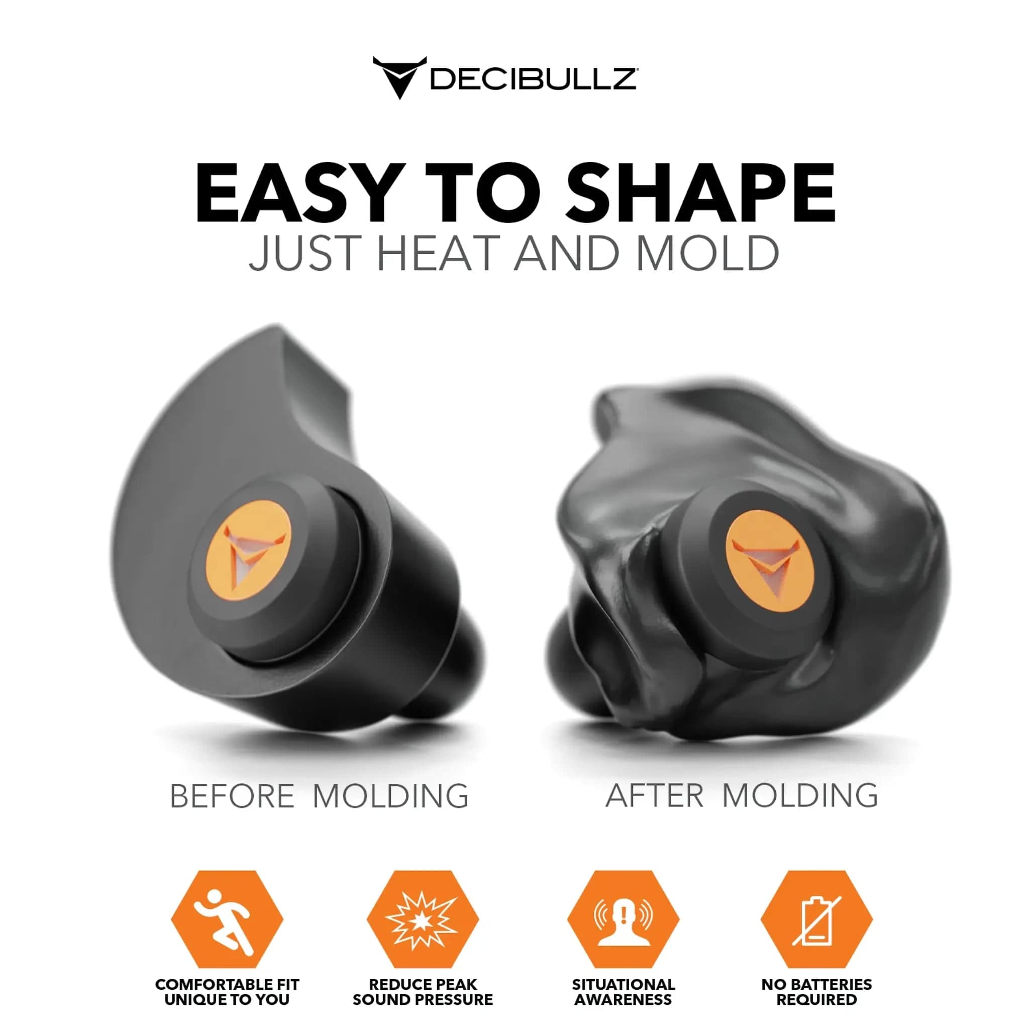 Decibullz Custom Molded Percussive Shooting Filter Earplugs