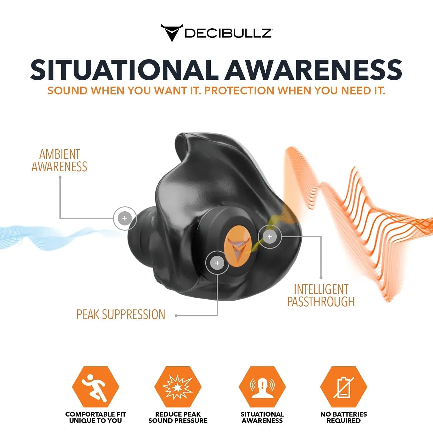 Decibullz Custom Molded Percussive Shooting Filter Earplugs-FLTR-SHO-BLK-Safety Glasses USA-3