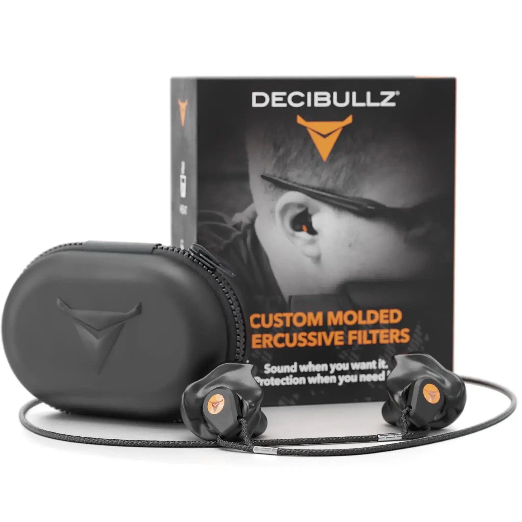 Decibullz Custom Molded Percussive Shooting Earplugs - Blue, 33 DB NRR, Reusable