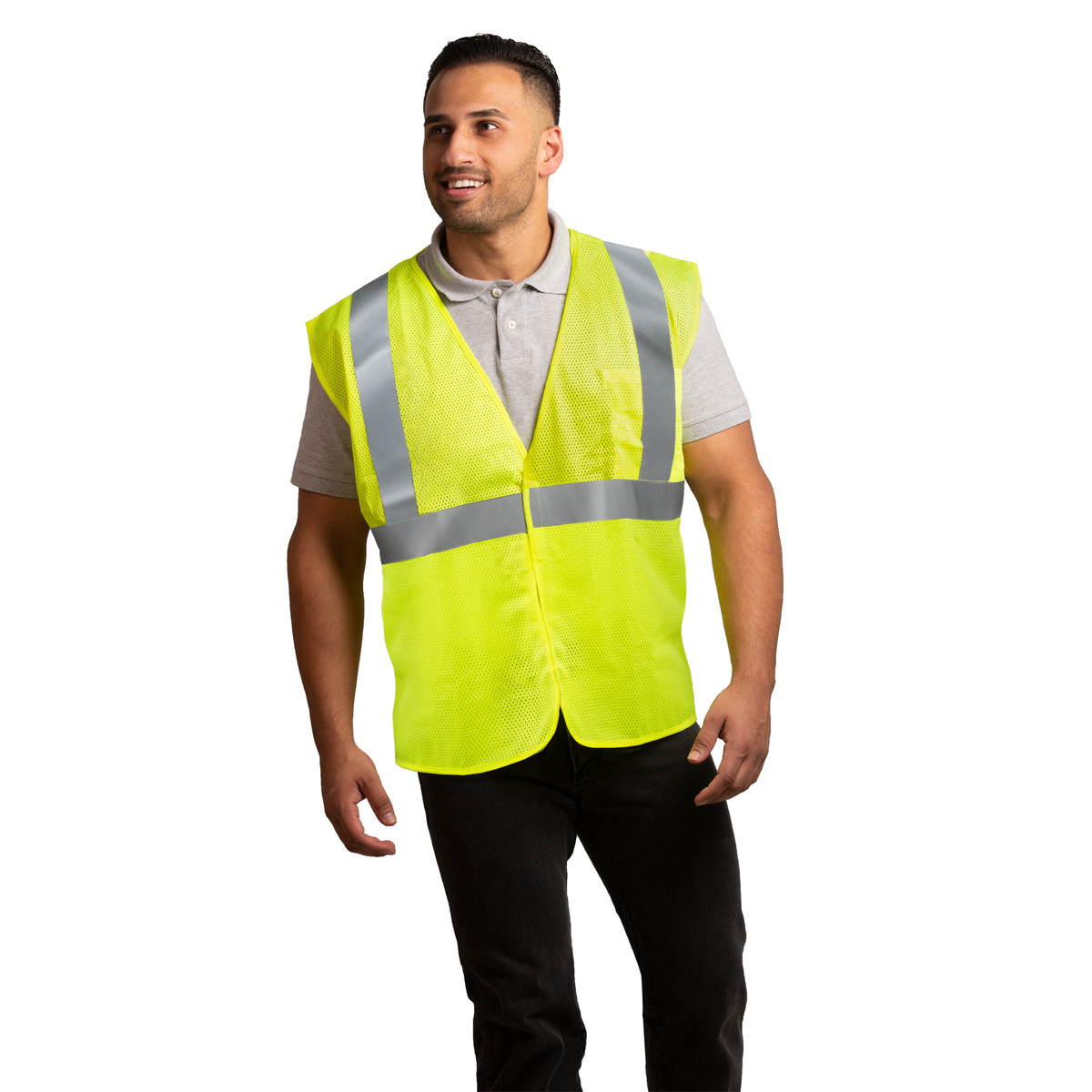 Jorestech Printed Hi-Vis Mesh Safety Vest with 2” Reflective Strips and Pocket - Lime