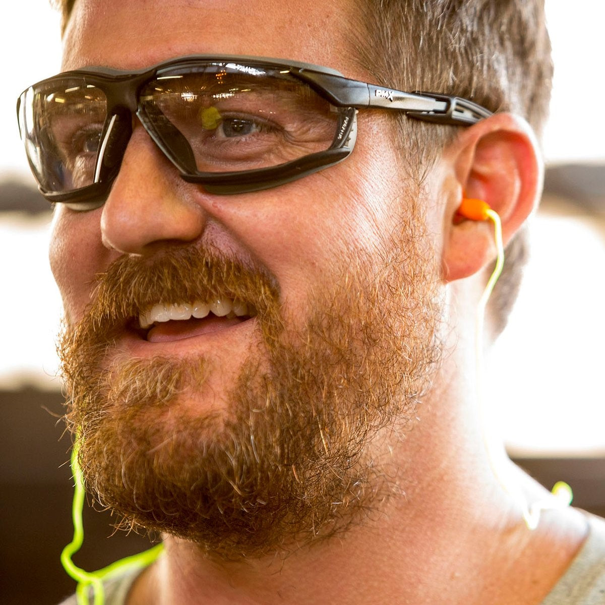 Pyramex GB9410STM Isotope Safety Glasses with Clear Anti-Fog Lenses worn by worker