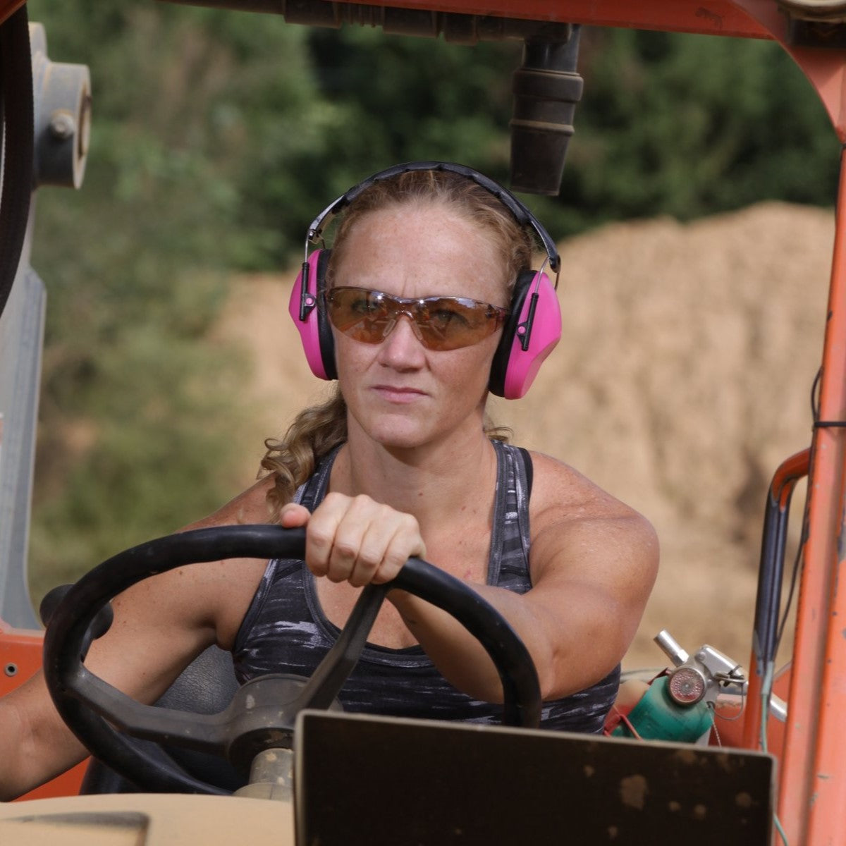 Pyramex SB7138S PMXSLIM Safety Glasses - Black Temples - Sandstone Bronze Lens worn by farm worker