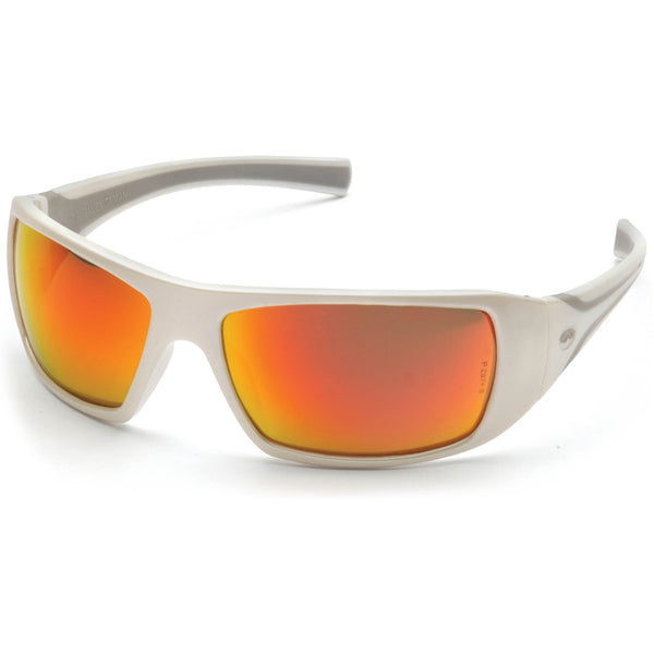Pyramex Goliath Safety Glasses White Frame with Red Mirror Lenses
