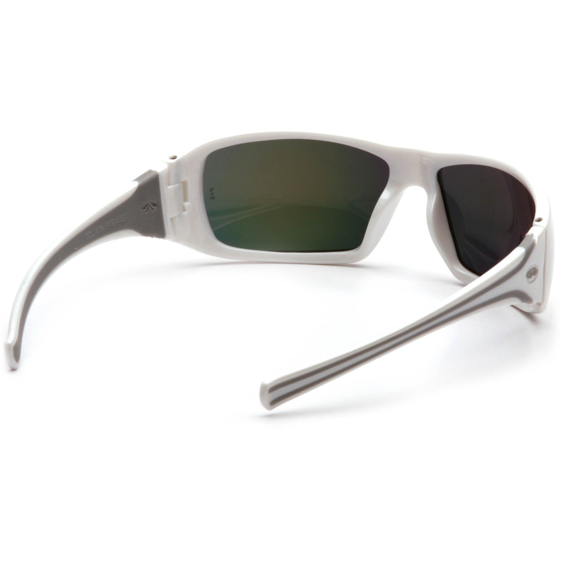 Pyramex SW5655D Goliath Safety Glasses - White Frame - Red Mirror Lenses Nose Bridge View
