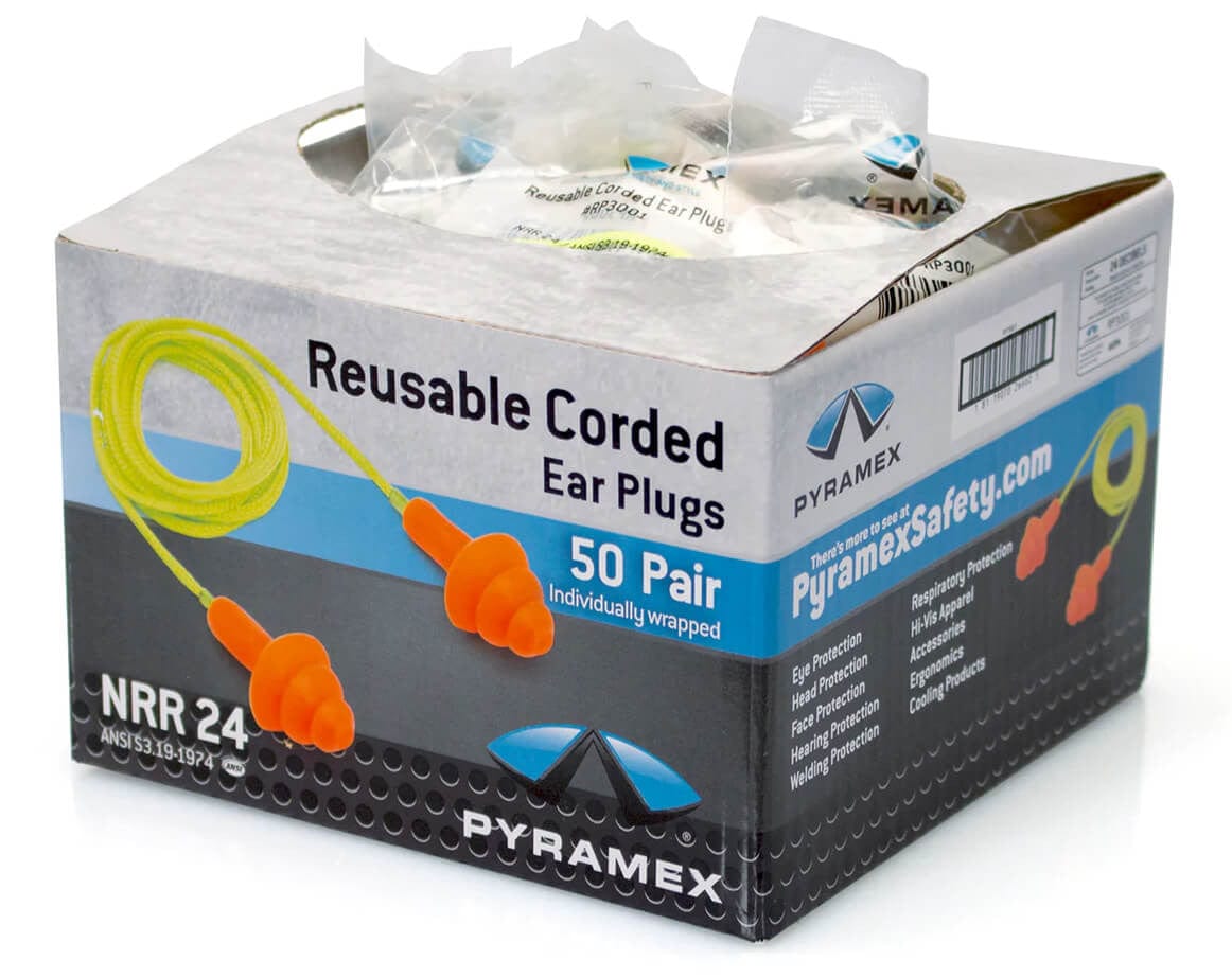 Pyramex RP3001 Reusable Corded Earplugs NRR-25 (50-Pr Box) - box open