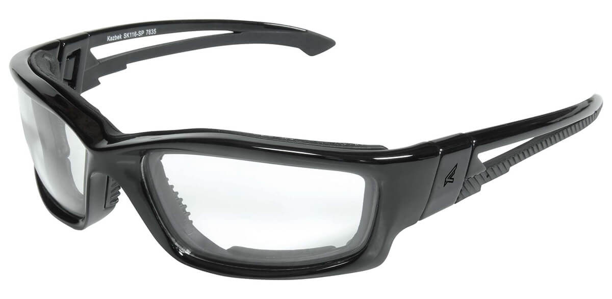 Edge Kazbek Safety Glasses/Goggles Black Foam Padded Frame, Strap Clear Vapor Shield Lens