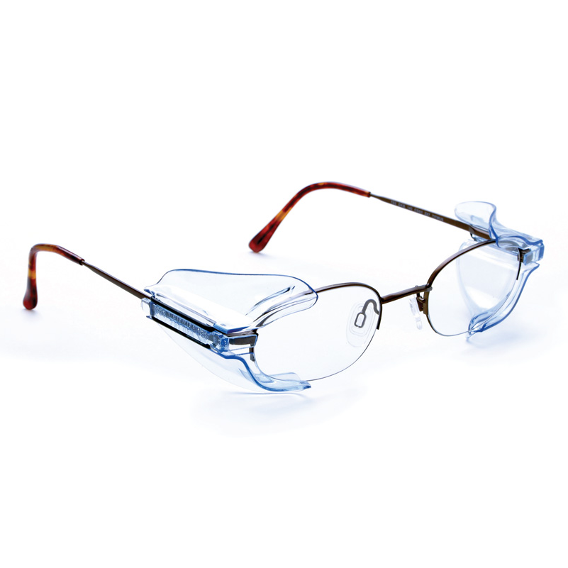 Safety Optical B-26 Wingmate Side Shields installed on small sized Rx frames