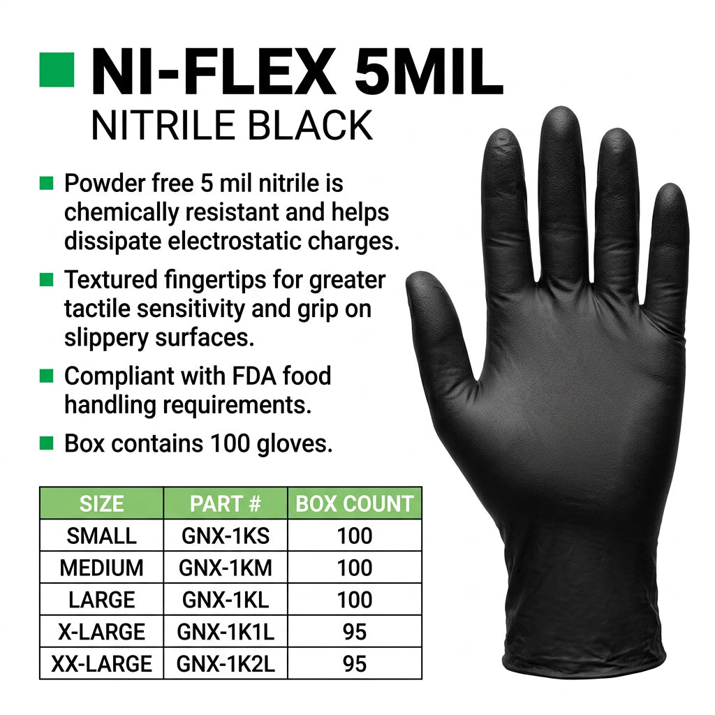 Lift Safety Ni-Flex 5-Mil Disposable Nitrile Gloves Box 100