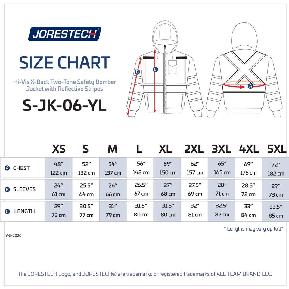 Jorestech Hi-Vis X-Back Two-Tone Safety Bomber Jacket with Reflective Stripes